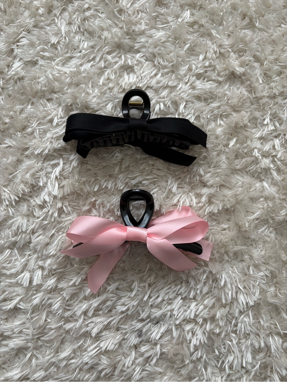 Satin Ribbon Bow Hair Claw Clips — Black & Pink